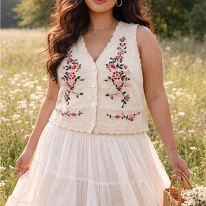 Vintage Floral Knit Vest | 0x Wide Size | Cozy Grandma Core